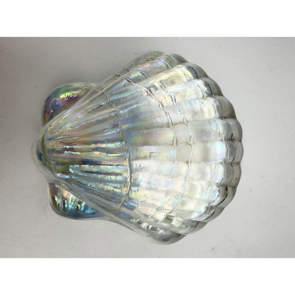 Vintage‎ MCM Carnival Glass Iridescent Pearl Clam Shell Paperweight - Picture 3 of 5
